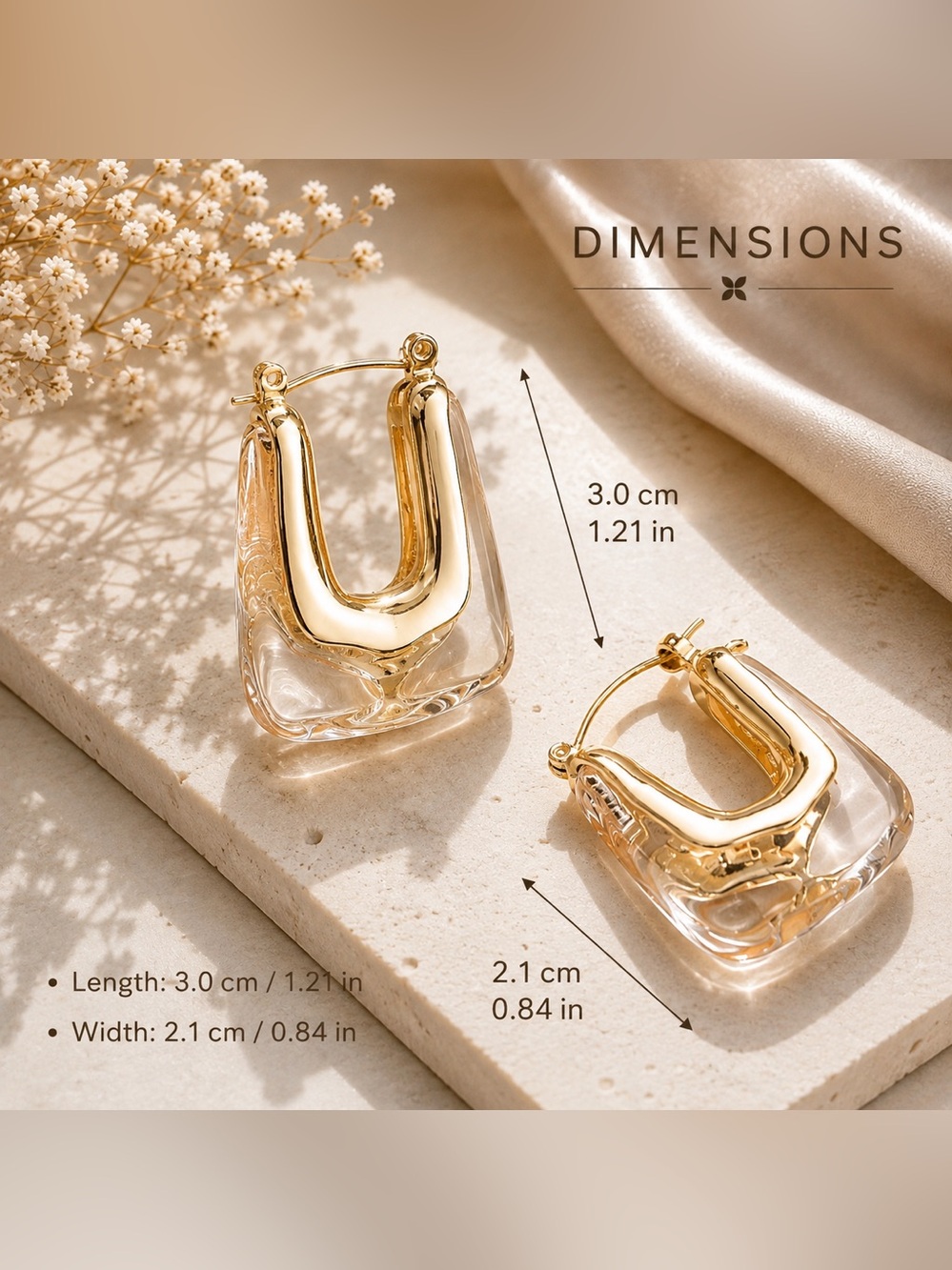 ✨ Gold & Clear Geometric U-Shaped Hoop Earrings | Statement Acrylic | NWT - Picture 2 of 3